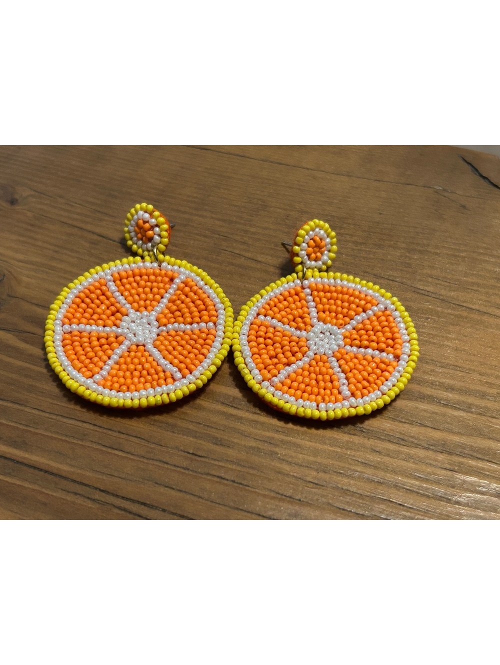 Handcrafted Beaded Orange Slice Earrings